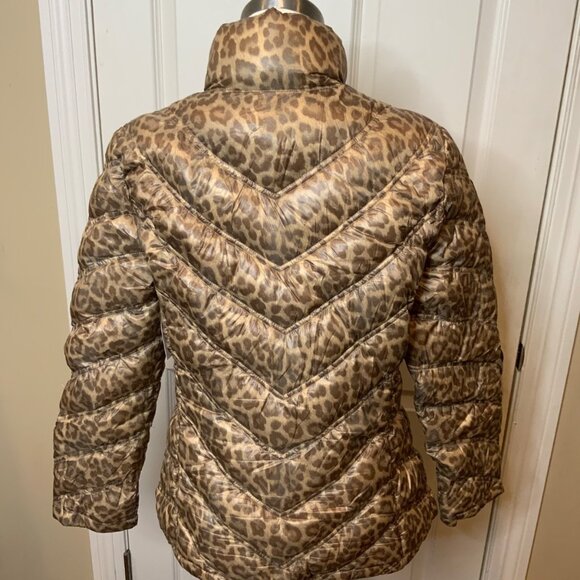 Calvin Klein Brown & Tan Leopard Animal Print Packable Down Jacket, Size Medium - Picture 4 of 6